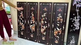 bộ trúc đơn 7 món,tranh tứ quý trắc,câu đối cẩn ốc đỏ,khay trà khảm ốc,hộp chè,tranh khảm tích,tủ...