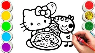 Hello Kitty and Peppa Pig sharing a pizza Drawing, Painting & Coloring For Kids, Toddlers_ Child Art
