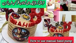 Ironman theme fresh cream cake, how to gold your cake & use of manual airbrush gun