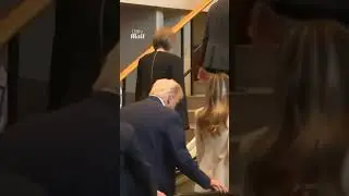 Footage shows Trump boarding 'bad escalator' at UN
