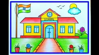 School scenery drawing /My School Drawing with pencil /How to draw a school /Drawing for Competition