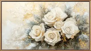 Luxury White Winter Floral Painting | TV Wallpaper | Art Framed Screensaver | Art for Your TV | 4K