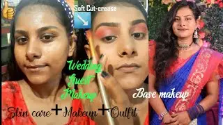 Wedding guest makeup look || How to prep your skin before makeup ⁉️🤔 Soft Red Cut-crease Eye Makeup👀