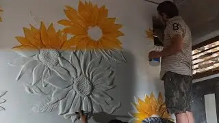 Sunflower 3D Mural Wall Painting with Putty