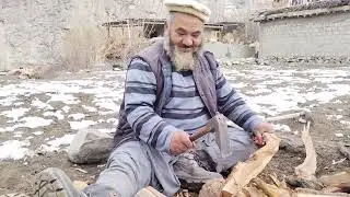 Wood cutting  in winter in gilgit baltistan.