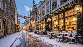 Quiet Winter Jazz at Riverside Cafe Snowfall Outside & Warm Jazz Calm Study Work Relax Music