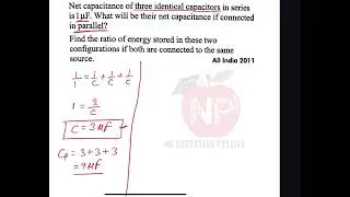 net capacitance of 3 identical capacitors in series is 1 microfarad what will be their.. #physics