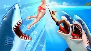 Hungry Shark Evolution VS Double Head Shark Attack - ALL SHARKS UNLOCKED 2021