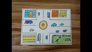 City View Drawing | How to draw a city Scenery | Road Drawing | Park in a city drawing