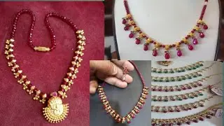#My gold jewellery# Trendy Ruby emerald gold beads jewellery below 12 gms## Ruby beaded necklaces##