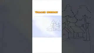 Village scene drawing easy & beautiful #villagedrawing #viral #shorts #ytshorts