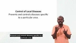 Sign language Local Diseases   Prevents and controls diseases specific to a particular area.