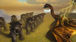 1 Ghidorah lvl 1500 vs 10 Godzilla lvl 300!! ARK BATTLE