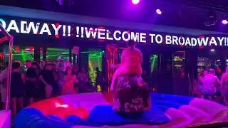 OMG Pretty Girl Ride on Benidorm Bull  Mechanical Bull 4K  RedLion  Spain Resort September 2024