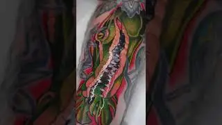 Neo traditional croc tattoo #tattoo #tattooing #tattooideas #tattoos #animaltattoo #tattoodesigns