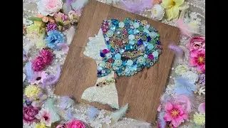 Vintage Mixed Media Portrait Art with Sparkling Buttons & Jewelry