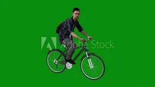 3d man bike biker bicycle green screen animated scene asian american boy riding bicycle with chroma