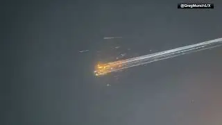 SpaceX Starship breaks up lighting up sky with streaks of orange and white