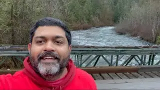 Scenic drive - bridge, lake, mountain Vancouver Canada - Golden Ears Park - Alloutte lake