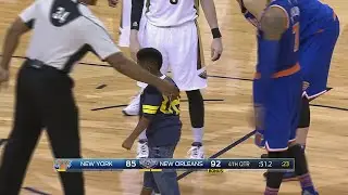 Kid Hugs Carmelo Anthony On Court | Knicks vs Pelicans | March 28, 2016 | NBA 2015-16 Season