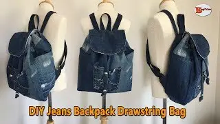 DIY JEANS BACKPACK | JEANS DRAWSTRING BAG | DIY BAG OUT OF OLD JEANS | BAG SEWING TUTORIAL