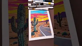 Let's draw a desert highway hand-painted with acrylic markers! #Drawing #art #painting #shorts #tren