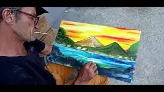 Pintura com o dedo em azulejo - Paisagem