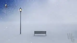 Bench with Lamp Post at Dusk with Snow Loop