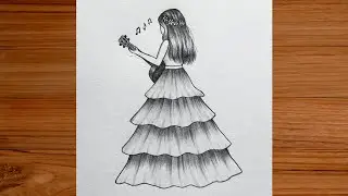 Easy Girl with Guitar Drawing | Pencil Shading for Beginners