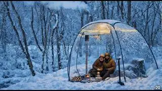 Transparent Hot Tent Camping in Deep Snow | Bushcraft with Partner