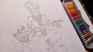 Saraswati drawing easy ,Saraswati ma drawing oil pastel easy