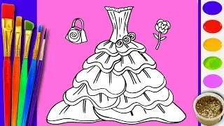 Learn to Draw and Coloring RAINBOW BARBIE Dress Coloring Book Pages Video for Kids to Learn Coloring