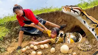 Panic as giant snake ambushes two farming girls - Unbelievable last-minute escape