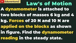 A dynamometer is attached to two blocks of masses 6 kg and 4 kg. Forces of 20 N and 10 N are applied