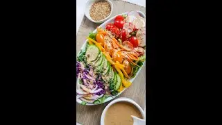 Creamy sesame dressing with a rainbow salad