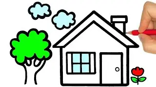 House, Tree drawing, Colouring , Painting for kids. Drawing With Tasfia.