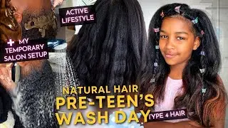 Single Mom's EASY Natural Hair WASH DAY For Pre-Teen | Active Lifestyle + Dry, Coarse Natural Hair