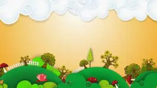 Cartoon dusk prairie hut trees clouds fluttering led stage background - Cartoon kids