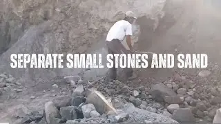 Miners separate small stones and sand from mining on a cliff