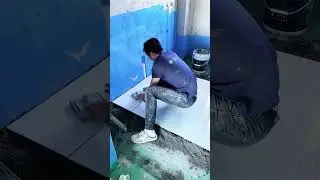 Process of decorating bathroom floor with sintered stone. #sinteredstone