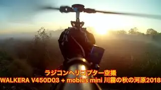 ラジコンヘリコプター空撮　WALKERA V450D03 + mobius mini 川霧の秋の河原2018