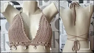 Вязаный крючком бикини-топ с ракушками каури – просто шаг за шагом🐚 #crochetrug #crochet
