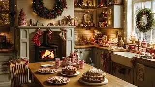 Old-Fashioned Christmas Kitchen Comfort 🎄🔥 Gentle Snow, Fireplace Crackles & Grandma&rsquo;s Holiday Calm
