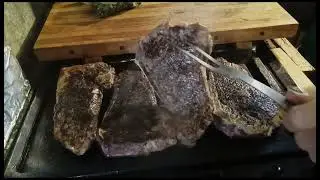 Coffee Crusted  York Strip Steak. Lettuce Wedge-Blue Cheese, Bacon ~Chopped spinach with garlic.