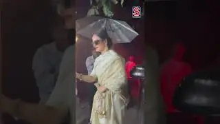 Rekha Wears A Gorgeous Silk Saree, Black Glasses And Her Signature Red Lip For A Casual Dinner N18S