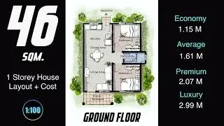 46 sqm single storey house layout (architectural, structural, plumbing, electrical)