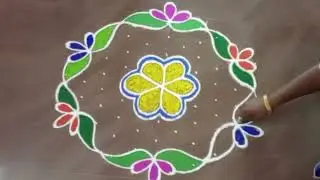 🌺11&times;6Dot's easy flower kolam #daily kolam 🌺🌺🌺