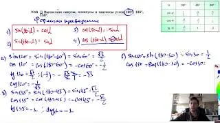 №1016. Вычислите синусы, косинусы и тангенсы углов 120°, 135°, 150°.