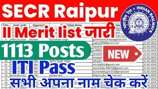 SECR Raipur Apprentice 2nd Merit list 2024 Out, SECR WRS Raipur Apprentice Merit list 2024 pdf