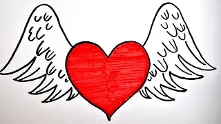 Flying Heart  pencil drawing || How To Draw Flying Heart Easy Step By Step || Easy drawing